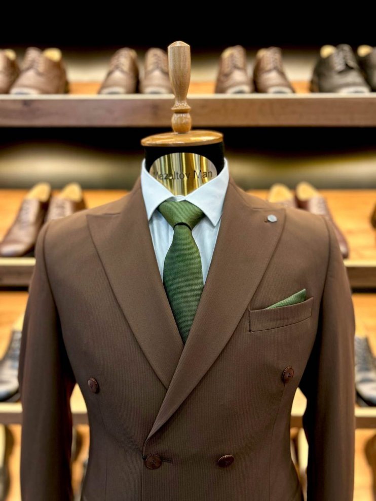 Костюм MAZALTOVMAN 2-ка Двубортный Premium Коричневый в полоску