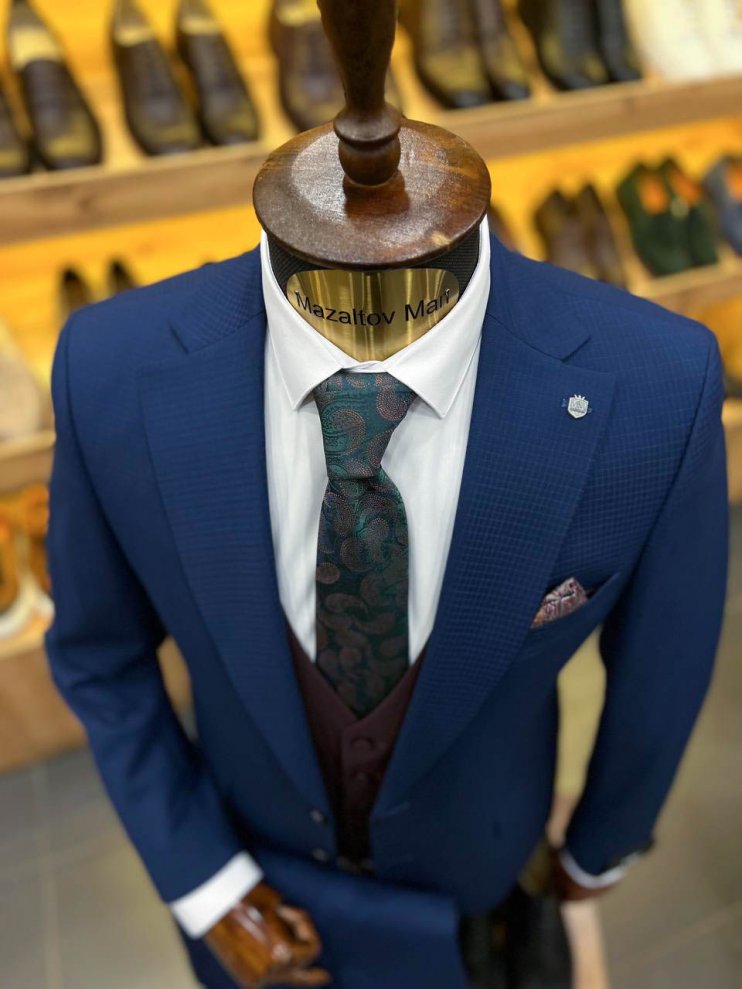Костюм MAZALTOVMAN 3-ка Premium Синий в клетку
