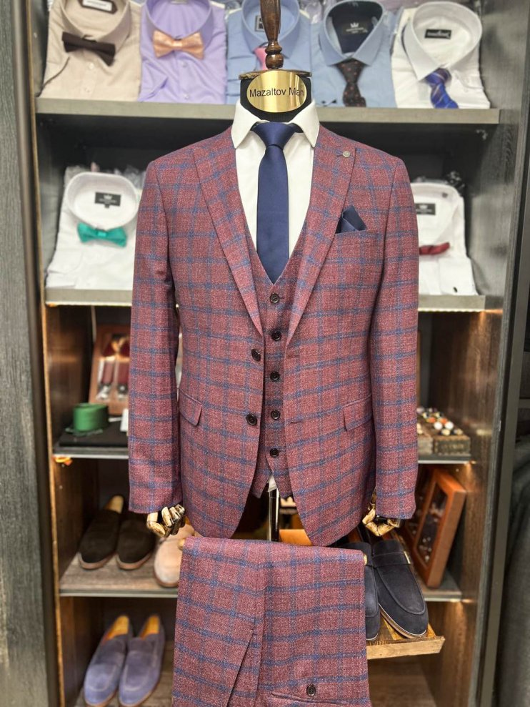 Костюм BEL 3-ка Бордовый в клетку