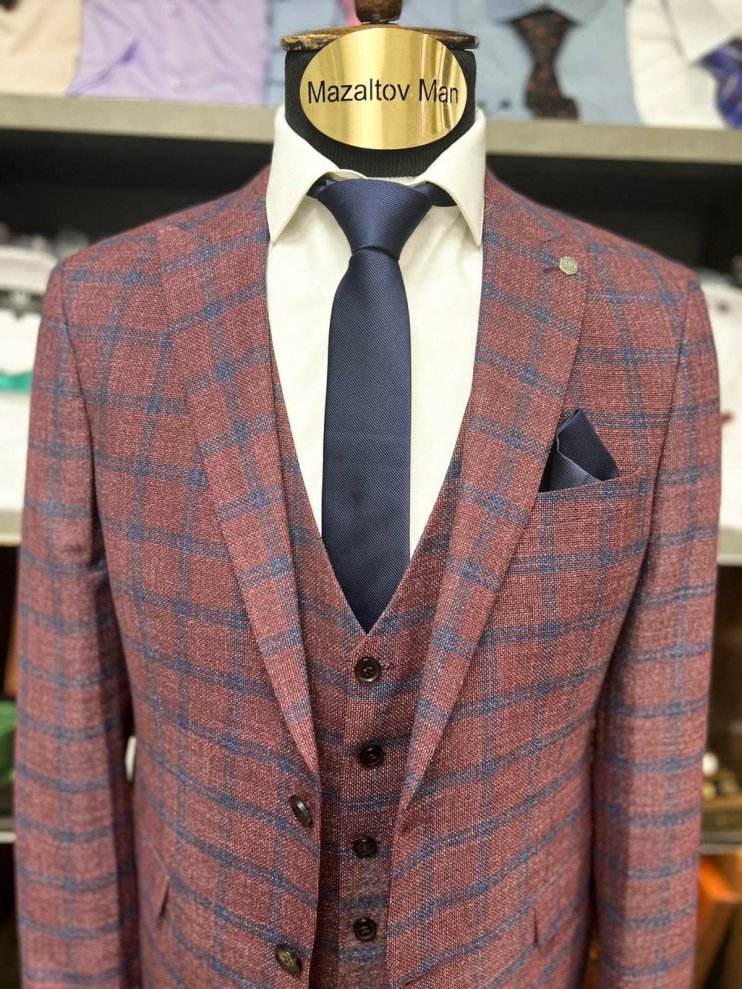 Костюм BEL 3-ка Бордовый в клетку