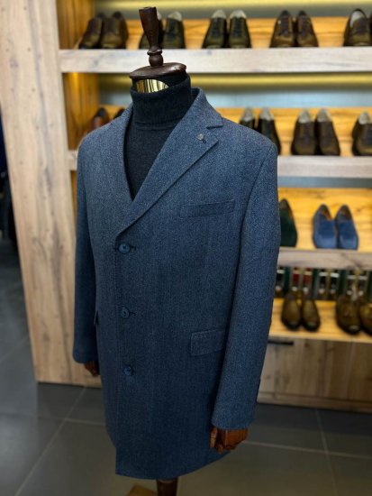 Пальто GER Светло-синее фактурное