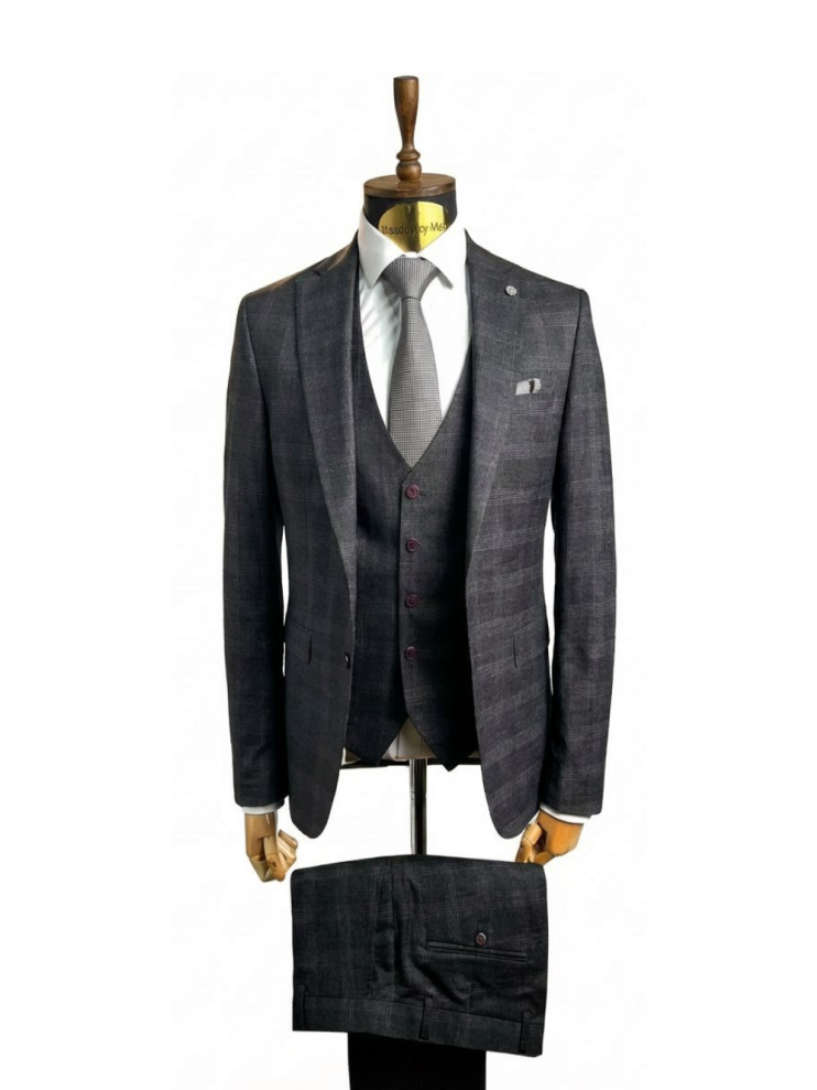 Костюм MAZALTOVMAN 3-ка Premium Серый в бордовую клетку