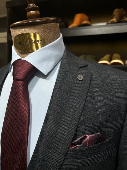 Костюм MAZALTOVMAN 3-ка Premium Серый в бордовую клетку