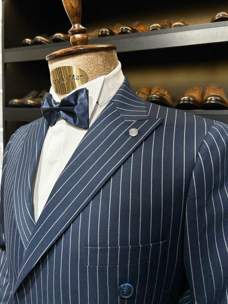 Костюм MIR 2-ка  Двубортный Синий в полоску