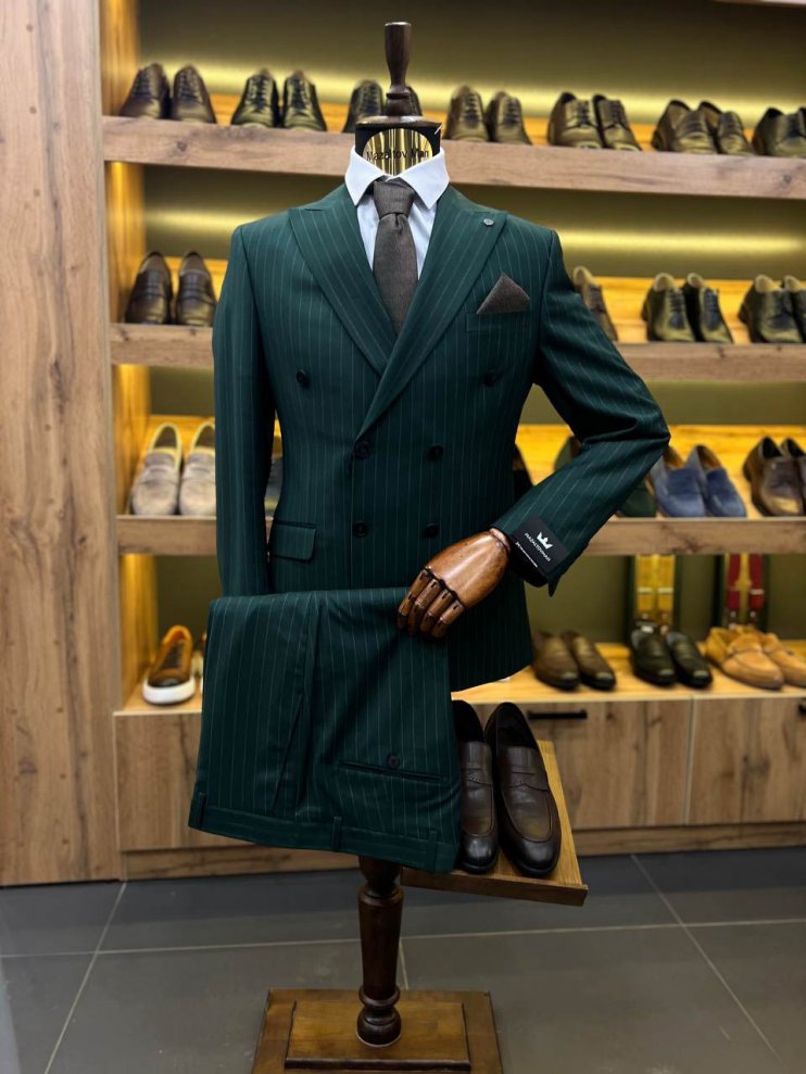 Костюм MAZALTOVMAN 2-ка Premium Зеленый в полоску двубортный