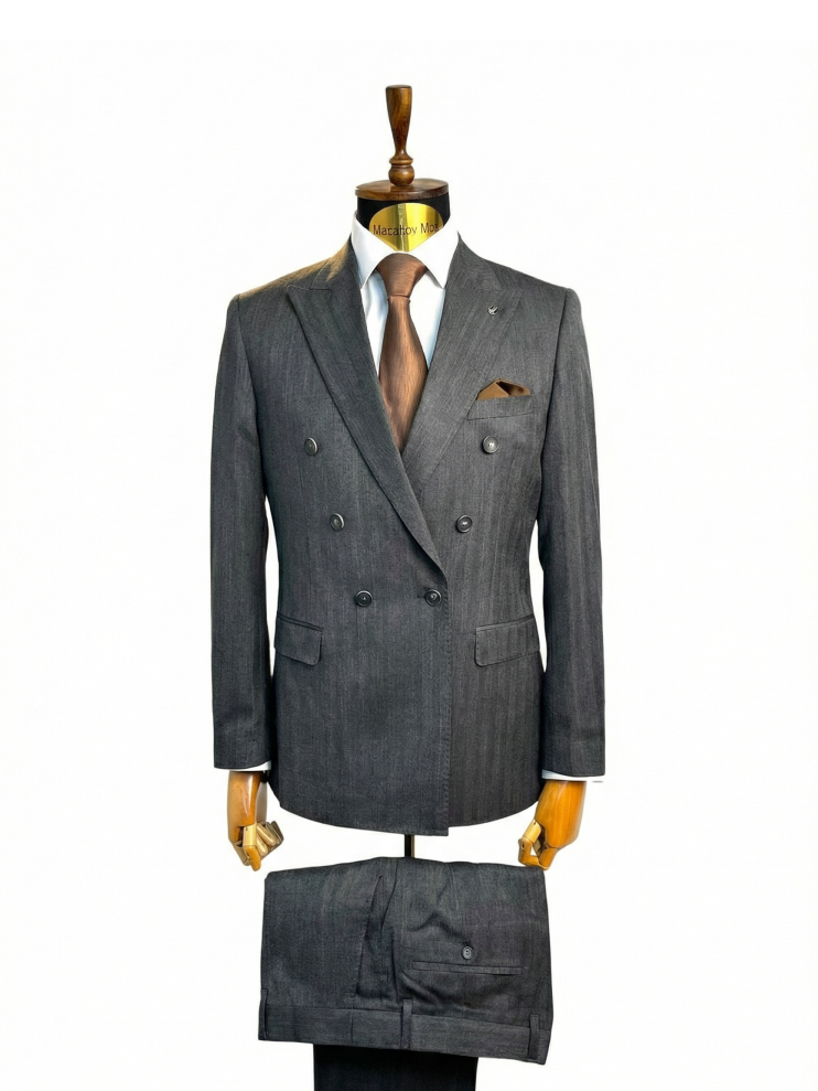 Костюм MAZALTOVMAN 2-ка Графитовый в полоску двубортный премиум линейка