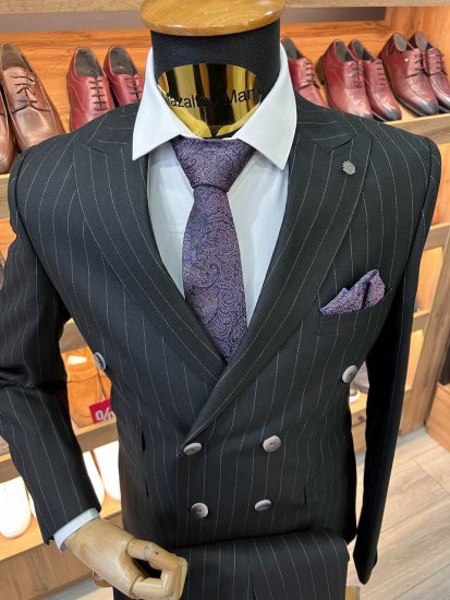 Костюм MAZALTOVMAN 2-ка Premium Черный в полоску двубортный