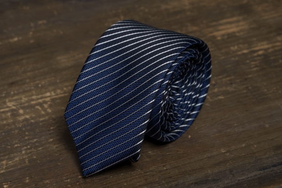 Мужской галстук Темно-синий в серебристую полоску